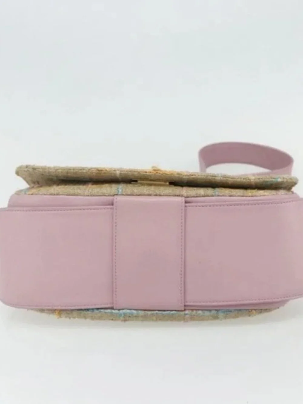 CHANEL 2.55 Shoulder Bag Tweed Pink Gold CC Auth 179020SAV
